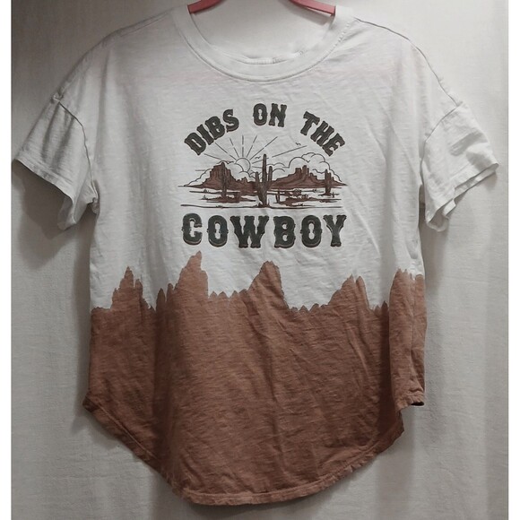 Shyanne "Dibs on the Cowboy" T-Shirt Women's Medium Short Sleeve Brown White EUC - Picture 1 of 5